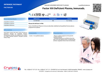 Product sheet Factor XIII Deficient Plasma, immunads.