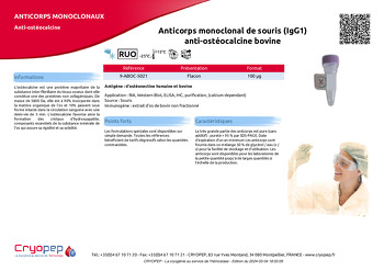 Fiche produit Anticorps monoclonal de souris (IgG1) anti-ostéocalcine bovine