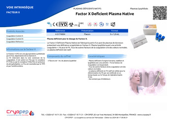 Fiche produit Factor X Deficient Plasma Native